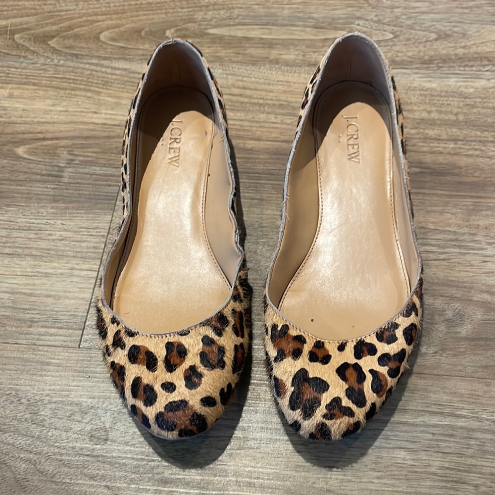 J Crew Leopard Calf Hair Flats